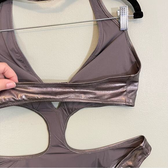 Skims Stretch Metallic Swim Halter Monokini One-Piece Swimsuit Carbon 2X NWT - Picture 5 of 16